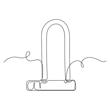 Beyaz bir arka planda siluette tek sıra halinde tek sıra güvenlik bisikleti kilidi. Doğrusal biçimlendirilmiş.