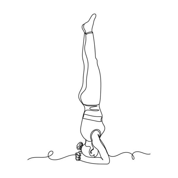 白地にシルエットで運動女子体操の連続1本の線画 線形形式 — ストックベクタ