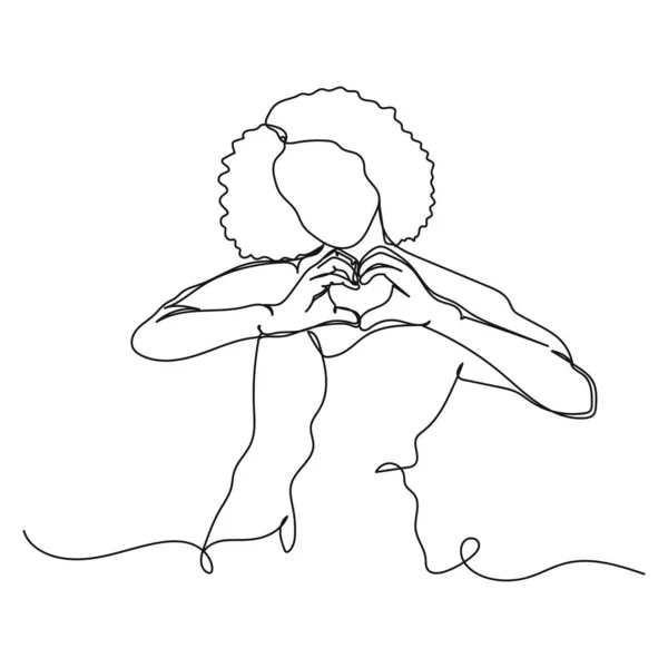 Kontinuerlig Linje Teckning Vacker Kvinna Kärlek Gör Hjärta Symbol Kvinnors — Stock vektor
