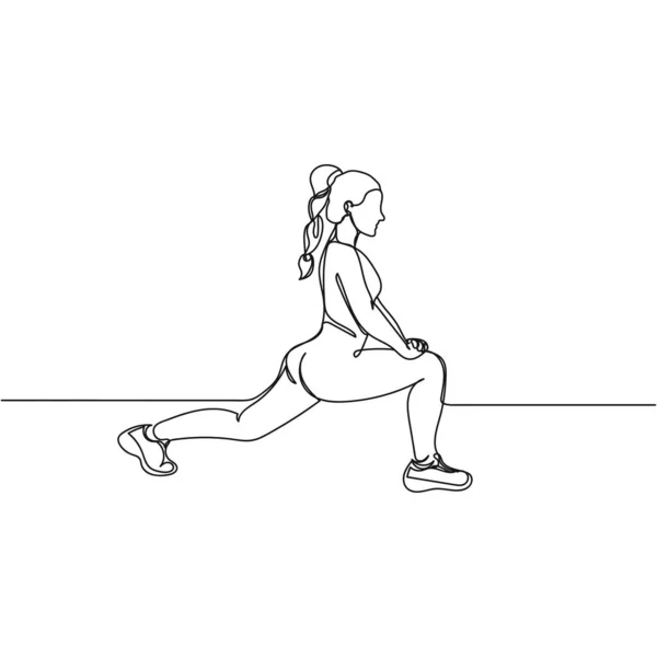在白色背景下 连续绘制一张羽毛球女子健身概念单行画 线性风格化 — 图库矢量图片