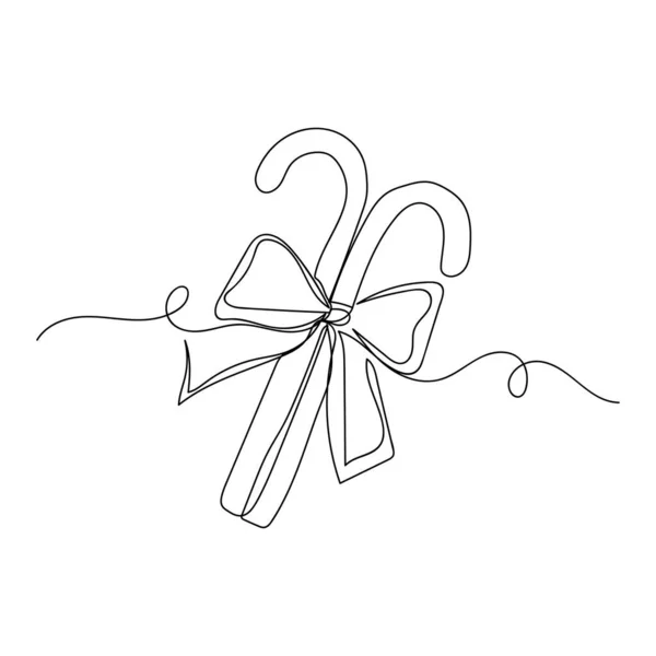 Kontinuierliche Einzeilige Zeichnung Süßer Weihnachten Zweier Bonbons Silhouette Auf Weißem — Stockvektor