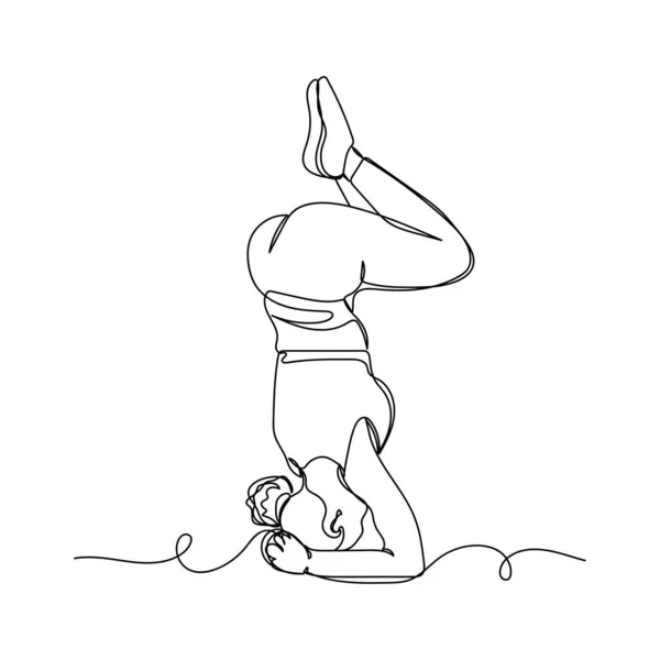 Dibujo Continuo Una Sola Línea Gimnasia Deportiva Femenina Yoga Atlético — Vector de stock