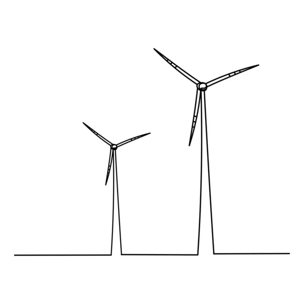 Continuo Una Sola Línea Concepto Dos Molinos Viento Ecología Moderna — Archivo Imágenes Vectoriales