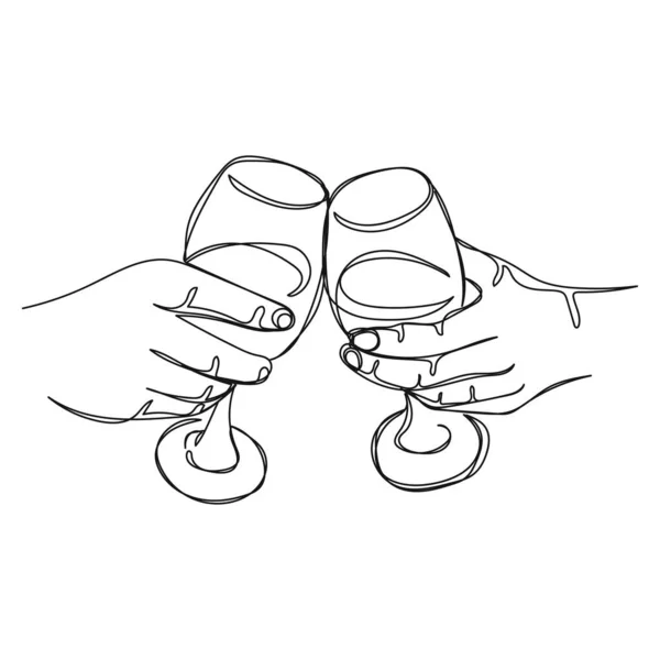 Dessin Continu Une Seule Ligne Pain Grillé Avec Deux Verres — Image vectorielle