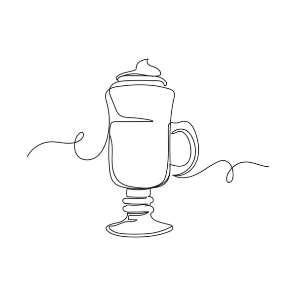 连续的一行画咖啡拿铁在玻璃杯在一个白色背景的轮廓 线性风格化 — 图库矢量图片