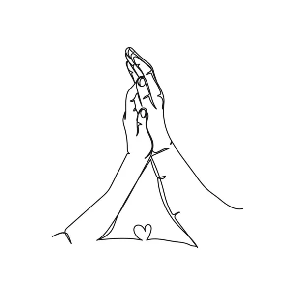 Continu Een Enkele Lijn Tekening Van Vrouw Man Hand Hand — Stockvector