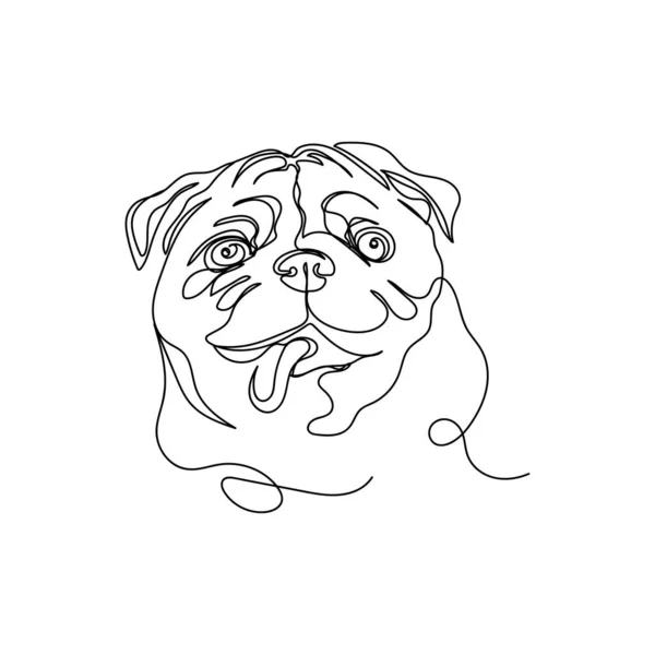 Continuous One Single Line Drawing Funny Little Pug Dog Face — Stock Vector