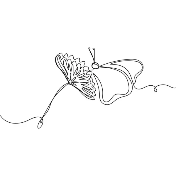 Nepřetržitá Jednořádková Kresba Motýla Květu Siluetě Bílém Pozadí Lineární Stylizované — Stockový vektor