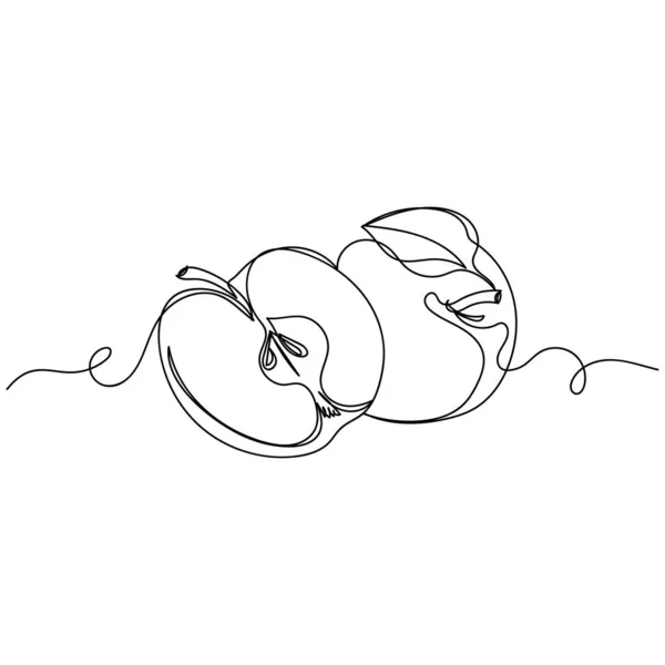 Непрерывный Однолинейный Рисунок Группы Яблочных Фруктов Органическим Силуэтом Белом Фоне — стоковый вектор