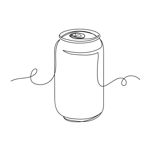 连续画一行饮料饮料苏打水或啤酒在一个白色背景的轮廓 线性风格化 — 图库矢量图片