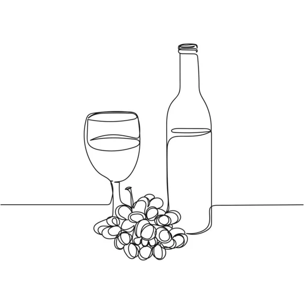 Vektor Illustration Kontinuerlig Enda Linje Ritning Glas Och Flaska Vin — Stock vektor