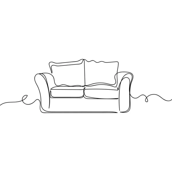 在白色的背景上连续画一张单行沙发 用于客厅内部的轮廓 线性风格化 — 图库矢量图片