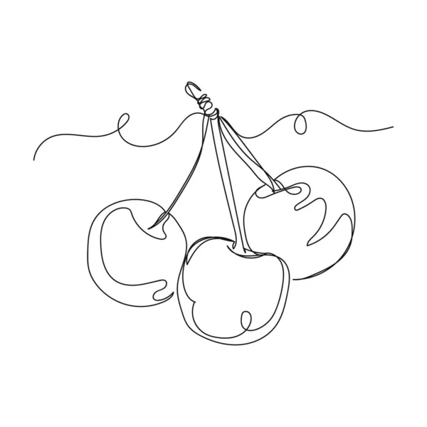 Непрерывный Однолинейный Рисунок Трех Вишневых Фруктов Силуэте Белом Фоне Линейная — стоковый вектор