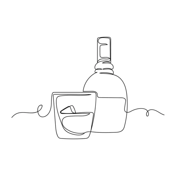 Συνεχής Μία Γραμμή Σχέδιο Του Ποτηριού Μπουκάλι Σιλουέτα Λευκό Φόντο — Διανυσματικό Αρχείο