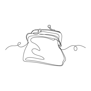 Vektör illüstrasyonu, beyaz arka planda siluet halinde nakit cüzdanın tek bir çizgi çizimini devam ettirir. Doğrusal biçimlendirilmiş.