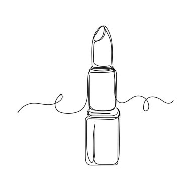 Vektör illüstrasyonu, beyaz arka planda ruj kozmetik salonunun güzellik konseptinin tek çizgi çizimi olarak devam eder. Doğrusal biçimlendirilmiş.