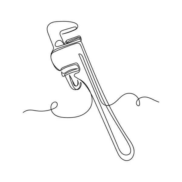 Непрерывный Однолинейный Рисунок Современного Гаечного Ключа Тяжелой Прочности Силуэте Белом — стоковый вектор