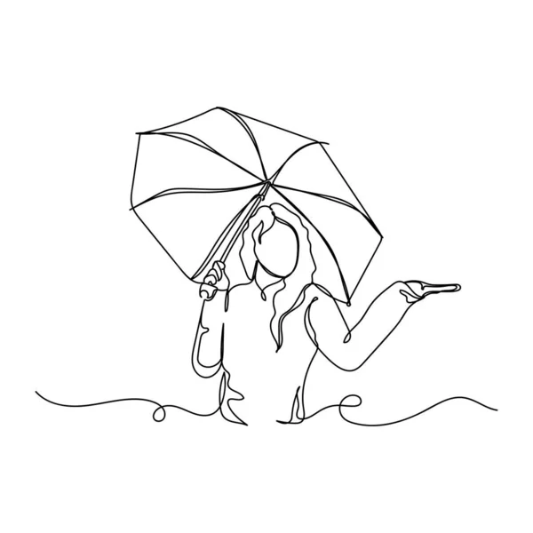 Wektor Ilustracja Ciągły Jeden Wiersz Rysunek Kobiety Trzymającej Parasol Sylwetce — Wektor stockowy