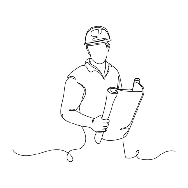 Illustration Vectorielle Continue Dessin Une Ligne Homme Montrant Construction Silhouette — Image vectorielle