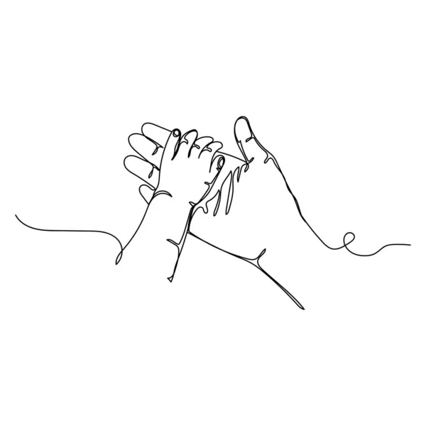 Continuous One Single Line Drawing Baby Holding Her Mother Silhouette — Stock Vector