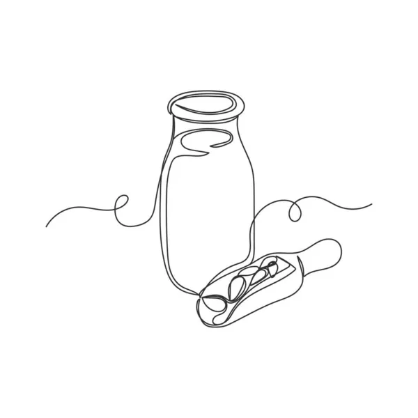 Διάνυσμα Συνεχής Μία Γραμμή Σχέδιο Μπουκάλι Νόστιμο Γάλα Αμυγδάλου Vegan — Διανυσματικό Αρχείο
