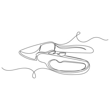 Beyaz arka planda sapı siluet olan tek bir çizgili bahçe budayıcısının sürekli çizimi. Doğrusal biçimlendirilmiş.