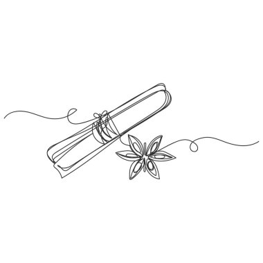 Beyaz arka planda sürekli tek bir çizgi halinde tarçın çizen vektör. Doğrusal biçimlendirilmiş.