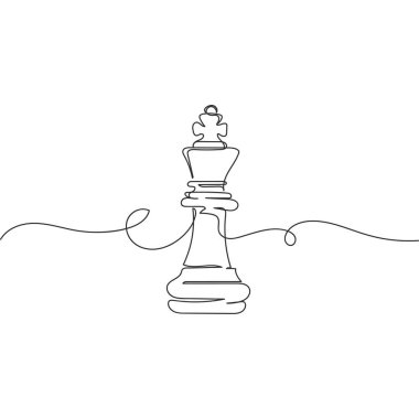 Beyaz zemin üzerinde satranç taşının silüetinin sürekli tek bir çizgisi. Doğrusal biçimlendirilmiş.