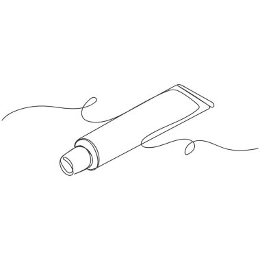 Beyaz bir arka planda merhem tüpünün sürekli tek bir çizgi çizimini yönlendir. Doğrusal biçimlendirilmiş.