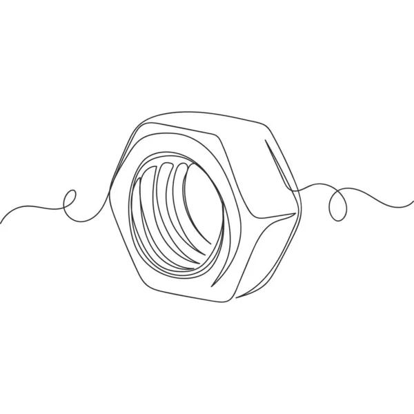 Векторный Непрерывный Однолинейный Рисунок Винтовой Гайки Силуэте Белом Фоне Линейная — стоковый вектор