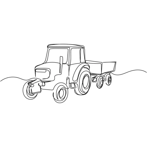 Vector Continuous One Single Line Drawing Tractor Silhouette White Background — Stock Vector