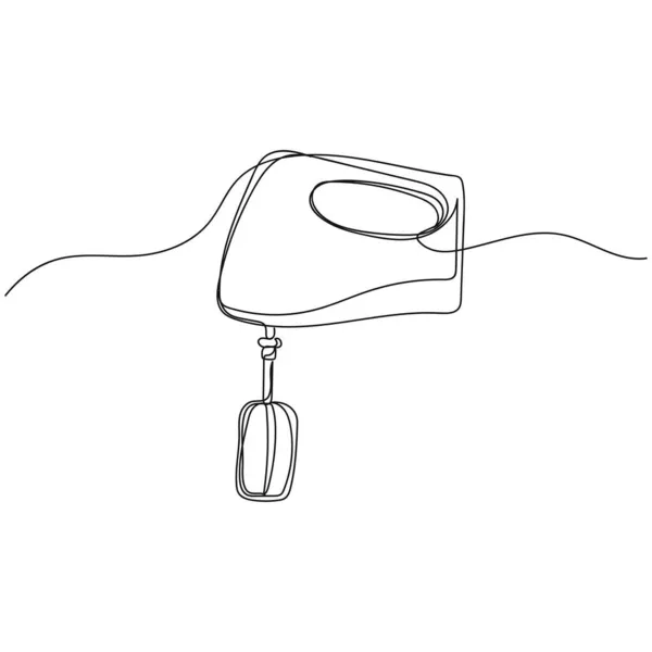 Vector Continuous One Single Line Drawing Hand Mixer Silhouette White — Stock Vector