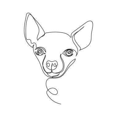 Beyaz arka planda siluette tek bir çizgili chihuahua köpeği. Doğrusal biçimlendirilmiş.