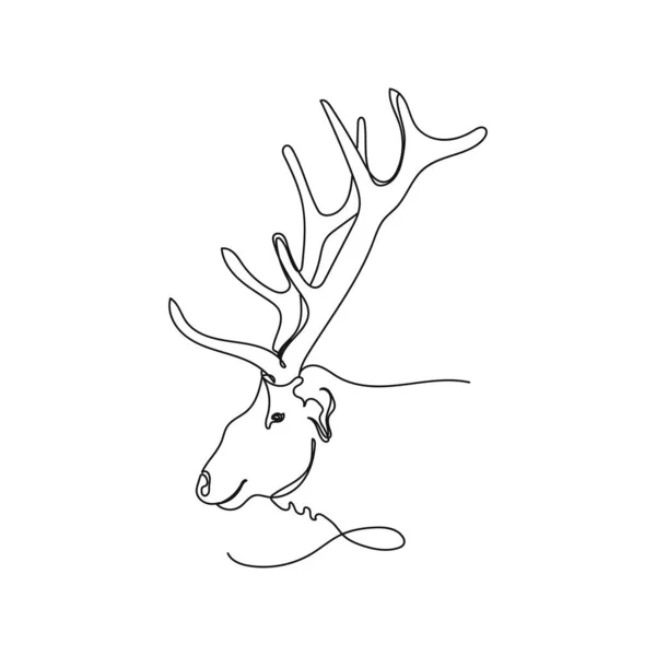 白い背景にシルエットでプロファイルエルク頭の顔クリスマス動物のベクトル連続1行の描画 線形形式 — ストックベクタ