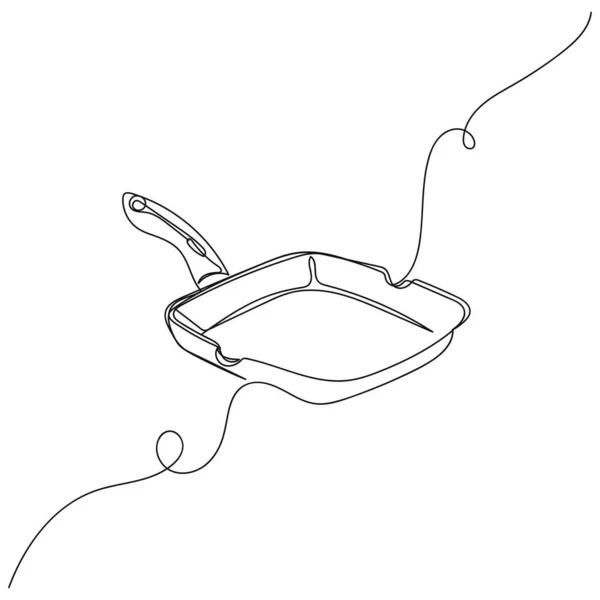 Векторный Непрерывный Однолинейный Рисунок Сковороды Силуэтом Белом Фоне Линейная Стилизация — стоковый вектор