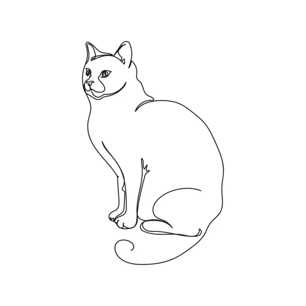 在白色背景的轮廓中 矢量连续绘制一条单行静坐猫标识动物的概念 线性风格化 — 图库矢量图片