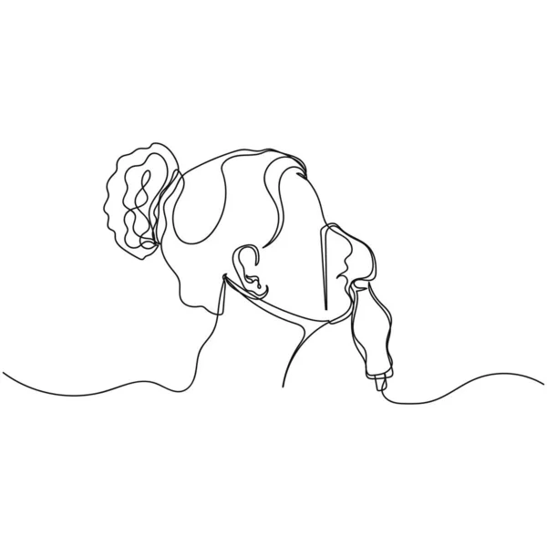 Векторный Непрерывный Рисунок Одной Линии Женщины Использует Ингаляторный Туманный Медицинский — стоковый вектор
