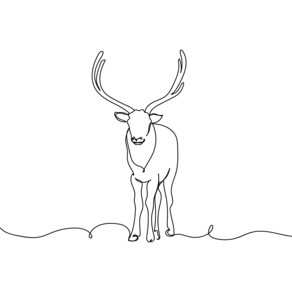 矢量连续在一个白色背景的轮廓上绘制驯鹿麋鹿的单线图 线性风格化 — 图库矢量图片