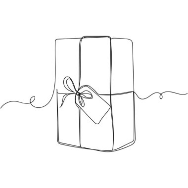 Beyaz arka planda siluete sarılı paketin sürekli tek bir çizgisi var. Doğrusal biçimlendirilmiş.