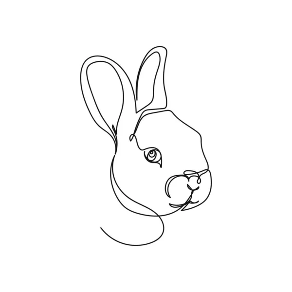 Векторний Безперервний Однорядковий Малюнок Логотипу Голови Кролика Силуеті Білому Тлі — стоковий вектор