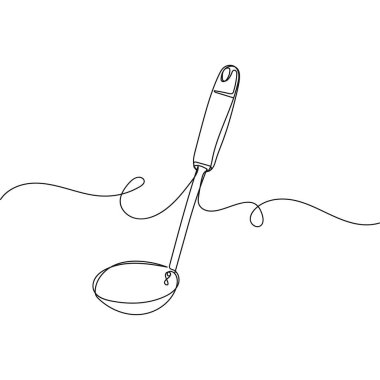 Beyaz arka planda tek bir kepçeyle siluet çizimi yapmaya devam et. Doğrusal biçimlendirilmiş.