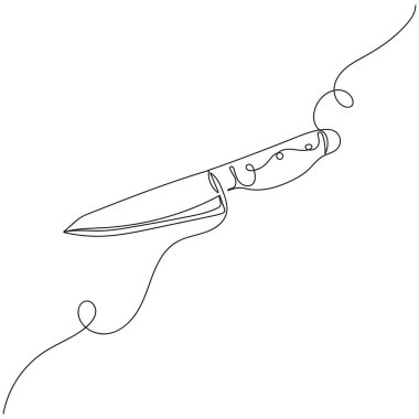 Beyaz arka planda sürekli tek bir çizgili mutfak bıçağı silueti. Doğrusal biçimlendirilmiş.