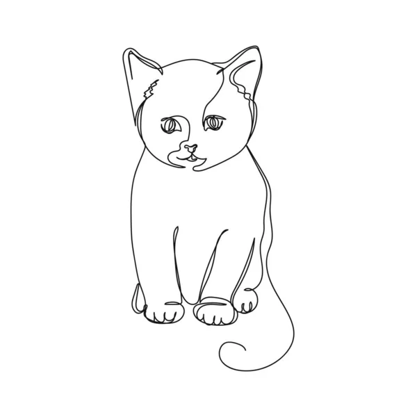 矢量连续一个单行绘图的小猫咪标识在轮廓上的白色背景 线性风格化 — 图库矢量图片