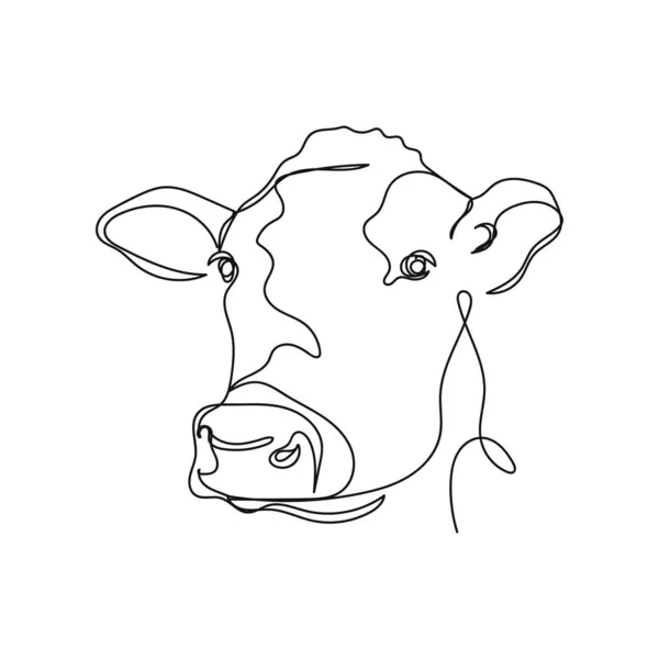 Vecteur Continu Une Seule Ligne Dessin Logo Vache Lait Ferme — Image vectorielle