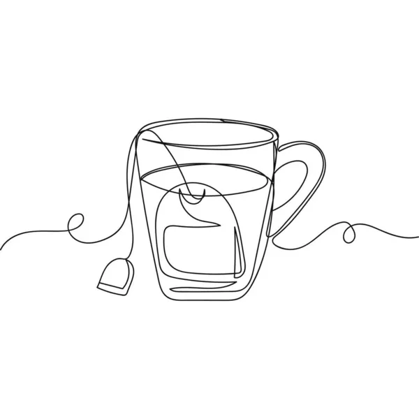 Vector Kontinuierliche Eine Einzige Linie Zeichnung Der Tasse Tee Trinken — Stockvektor