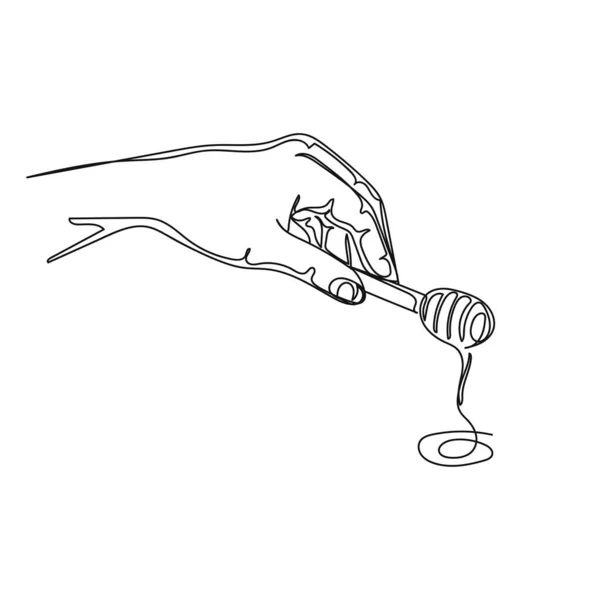 Векторный Непрерывный Однолинейный Рисунок Ковша Медом Руке Силуэте Белом Фоне — стоковый вектор