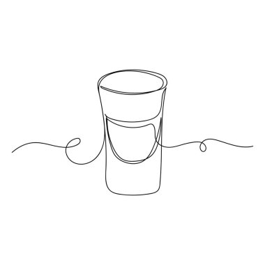 Beyaz arka planda alkol ve silüet içeren tek bir çekim çizgisi sürekli. Doğrusal biçimlendirilmiş.