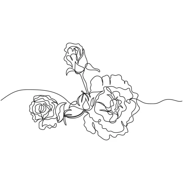 Vector Continuous One Single Line Drawing Icon Bouquet Roses Silhouette — Stock Vector