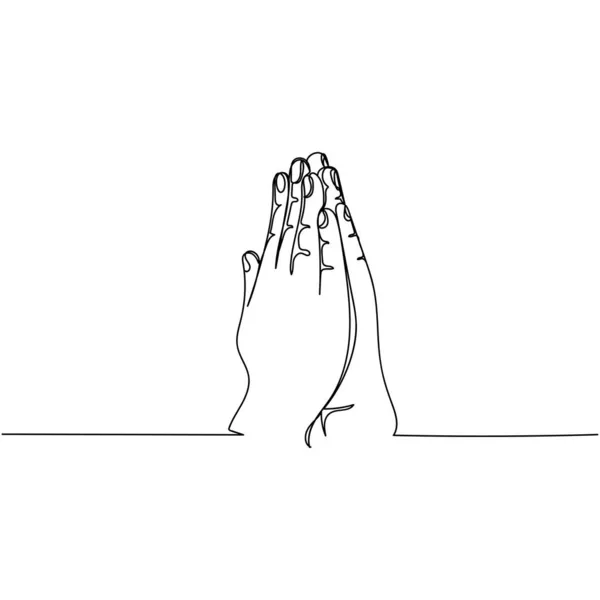 Vector Kontinuierlich Eine Einzige Linie Zeichnen Symbol Zusammen Betende Hände — Stockvektor