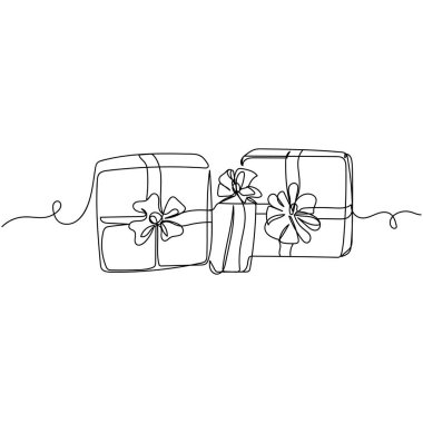 Beyaz arka planda birçok noel simgesinin siluetini çizen tek bir satır aralıksız vektör. Doğrusal biçimlendirilmiş.